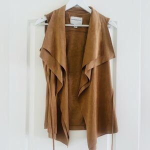 Katherine Barclay Brown Draped Sleeveless Suede-Look Vest